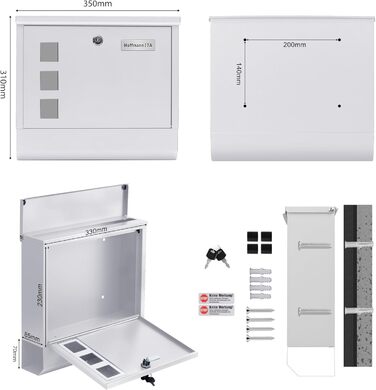 Поштовий ящик Zedelmaier Anthrazit RAL 7016 з газетницею та індивідуальним табличкою з нержавіючої сталі та 3D номером будинку, сучасний, стійкий до погодних умов, подвійне порошкове покриття