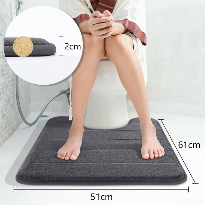 Килимок для ванної кімнати Yimobra з ефектом пам'яті (Memory Foam), м'який та гігроскопічний, протиковзкий, темно-сірий, 51 x 61 см