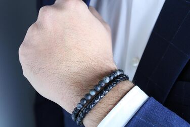 Браслет чоловічий з натурального каменю 6 мм та шкіри з магнітним застібкою (червоний)