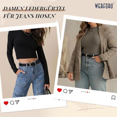 Жіночий шкіряний ремінь WERFORU для джинсів, спідниць та суконь з золотою пряжкою (чорний, 110 см, під талію 85-97 см)