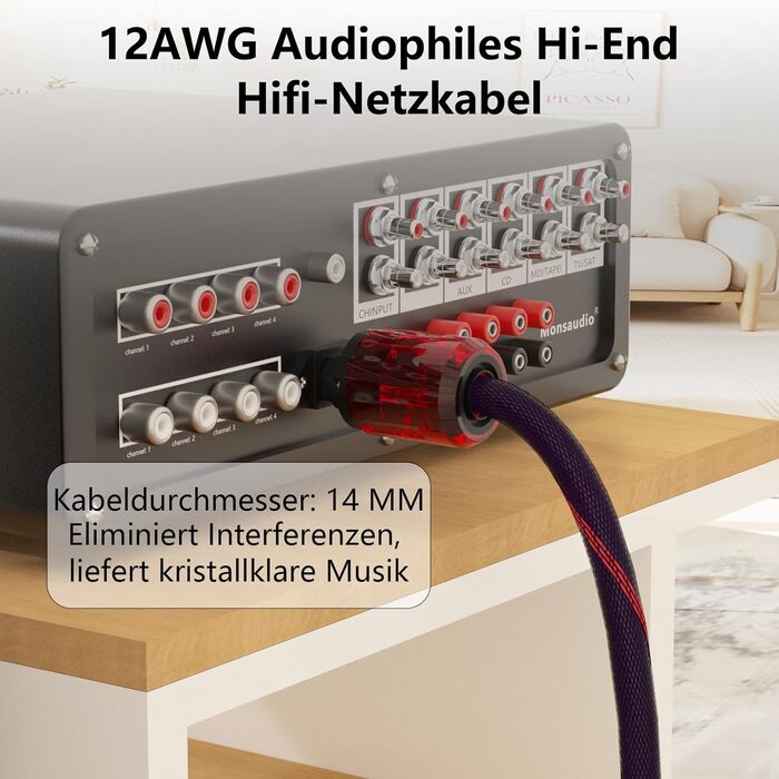 Професійний силовий кабель Profi-Stromkabel 4N OFC (1м) з роз'ємами Schuko та C15, 24K золоте напилення, EMV-екранування для Hi-Fi підсилювачів та CD-плеєрів