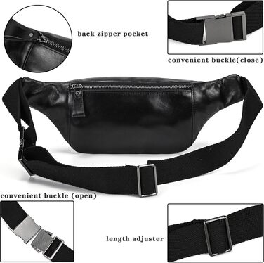 Чоловіча/Жіноча поясна сумка з натуральної шкіри Vintage, чорна, 1034