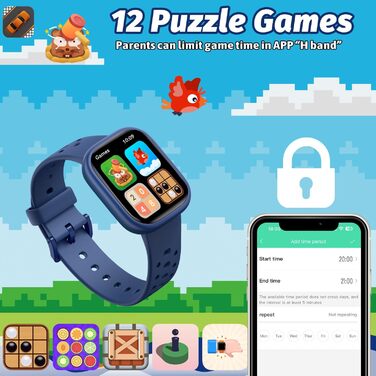 Дитячий розумний годинник Kinder Smartwatch для дівчаток та хлопчиків, водонепроникний (IP68), фітнес-трекер з пульсометром, монітором сну, іграми-пазлами та додатком, подарунок для підлітків 6+ (блакитний)