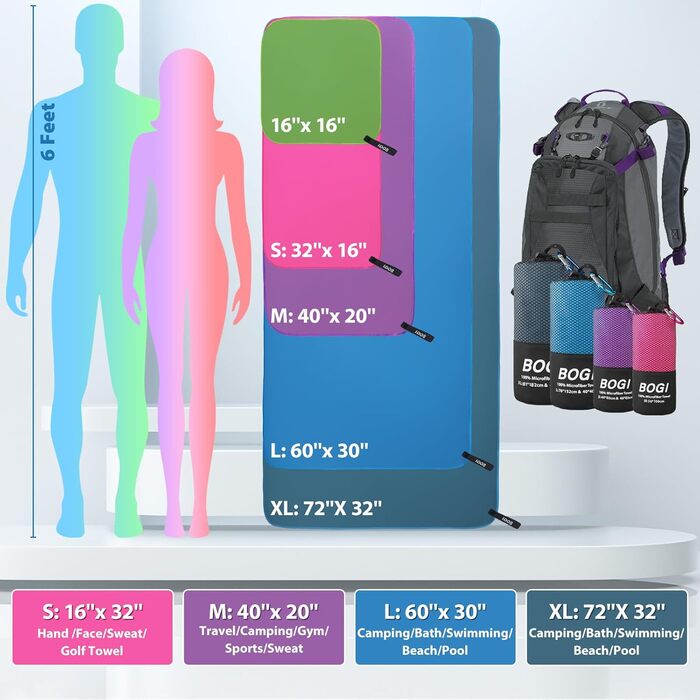 Рушник з мікрофібри BOGI, швидковисихаючий, м'який, легкий, для фітнесу, супер вбираючий, ультракомпактний, Navy Blue, 50x100 см