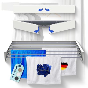 Настінна сушилка для білизни Homellence - висувна, розкладна, 3,50 м, біла