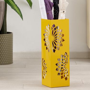 Підставка для парасольки Baroni Home з сучасним дизайном, металева з мандалою, 2 гачки та знімна ємність для збору води, 16 x 16 x 49 см, зелений (жовтий)