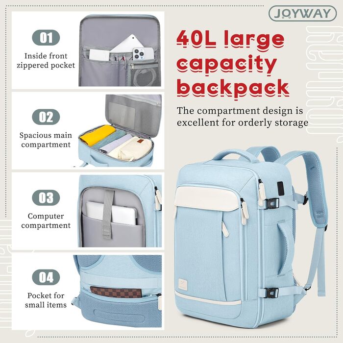 Набір валіз Joyway для ручної поклажі, розширюваний, з TSA-замком (світло-блакитний, 6 предметів, 13/20/24/28)