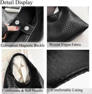 Жіноча сумка-хобо з екошкіри чорного кольору, великої місткості, плечова сумка з ручкою