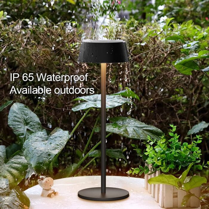 Акумуляторна LED настільна лампа K-Bright з димером, тепле світло 3000K, водонепроникна, для дому та вулиці, USB-C, чорна (2 шт)