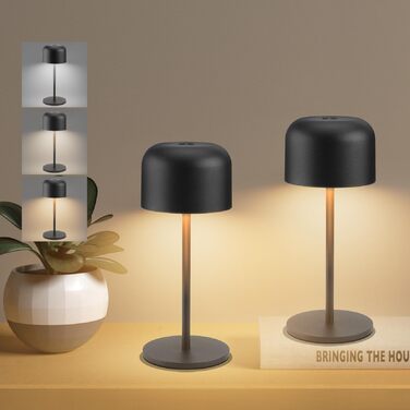 Акумуляторний LED світильник Klighten для столу, димуючий, чорний, алюміній, IP54, 21 см. 3 кольори світла (3000K-6000K), USB-C зарядка, комплект 2 шт.