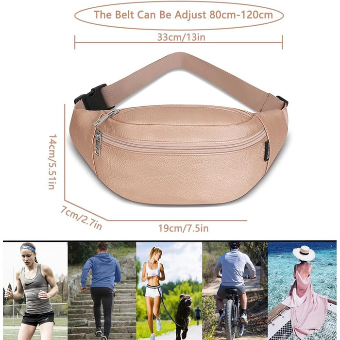 Сумка на пояс для чоловіків та жінок з PU шкіри, поясна сумка, спортивна сумка, сумка через плече для подорожей, прогулянок з собакою, активного відпочинку (Рожеве золото)