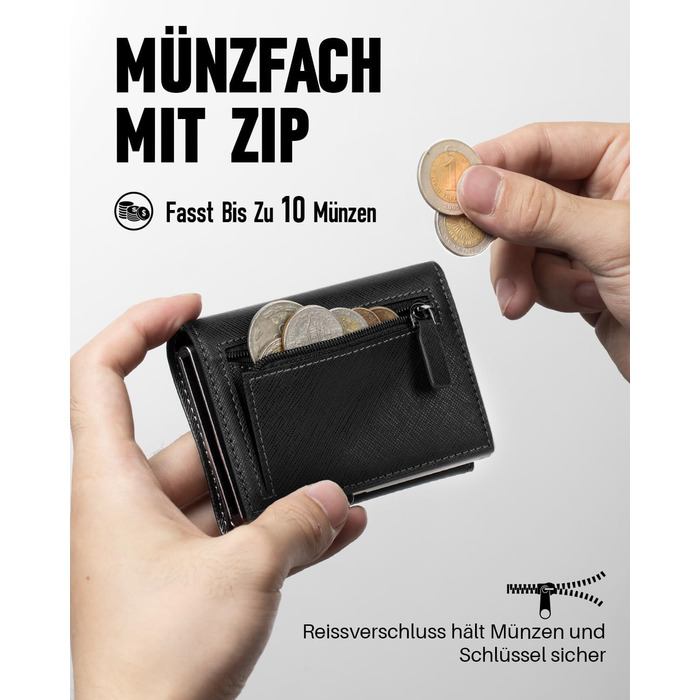 Чоловічий гаманець з RFID-захистом та відділенням для монет Smart Wallet (чорний, візерунок хрест). Гаманець для чоловіків з 6 картками та вікном для документів