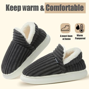 Тапочки зимові жіночі та чоловічі з пам'яттю, чорні, з м'якою підкладкою, бавовняні, антиковзні, для дому та вулиці (46/47 EU)