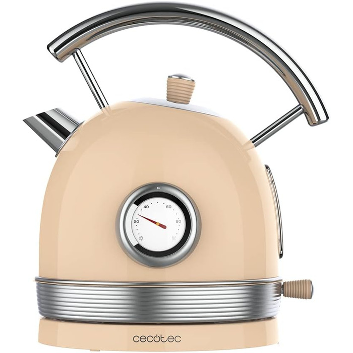 Електричний чайник Cecotec ThermoSense 420 Light Green, 1.8 л, 2200 Вт, з регулюванням температури, нержавіюча сталь, вінтажний стиль, зелений/бежевий