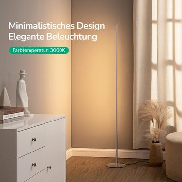 LED торшер Edishine для вітальні, спальні, офісу, 146 см, регулювання яскравості, тепле світло 3000K, з вимикачем на ніжці, срібний (2 шт.)