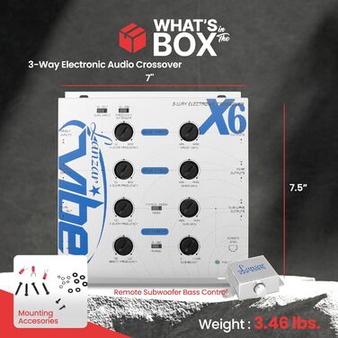 Pyle Vibe електронний трьохсмуговий кросовер 12dB з пультом для керування сабвуфером, стандартна комплектація