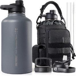 OneTigris Stainless Steel Water Bottle, 1.9L High Capacity, Insulated Sports Bottle for Cycling, Camping, Yoga, Gym, Softair, OD Green, 64oz (Gray)