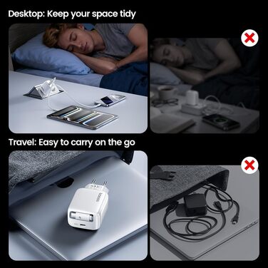 Зарядний пристрій USB-C toocki GaN 67W з LED дисплеєм та вбудованим кабелем 30W для MacBook, iPhone 17 Pro Max, Samsung Galaxy S24 Ultra/S23, Nintendo Switch, ноутбуків та смартфонів