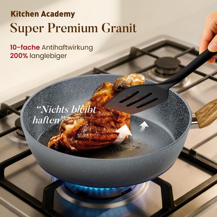 Набір посуду Kitchen Academy, 17 предметів, каструлі та сковороди з антипригарним покриттям для індукційних плит (Сірий)