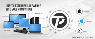 Зовнішній Blu-ray привід techPulse120 USB 3.0: 3D запис M-Disc, BDXL, DVD, CD, Slim дизайн, алюміній, чорний — для ноутбуків, ПК, Windows, MacOS, MacBook Pro Air