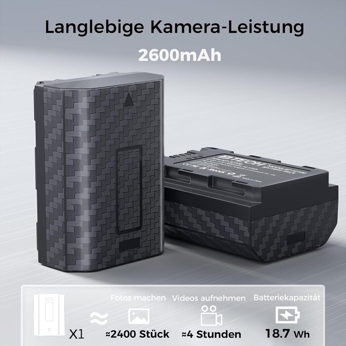 Акумулятор BTECH NP-FZ100 2600mAh (2 шт.) + Зарядний пристрій USB-C PD 18W для Sony A7 III/IV/R III/IV/V/C/S III/A9/A6600/A6700/FX3/FX30 (чорний)