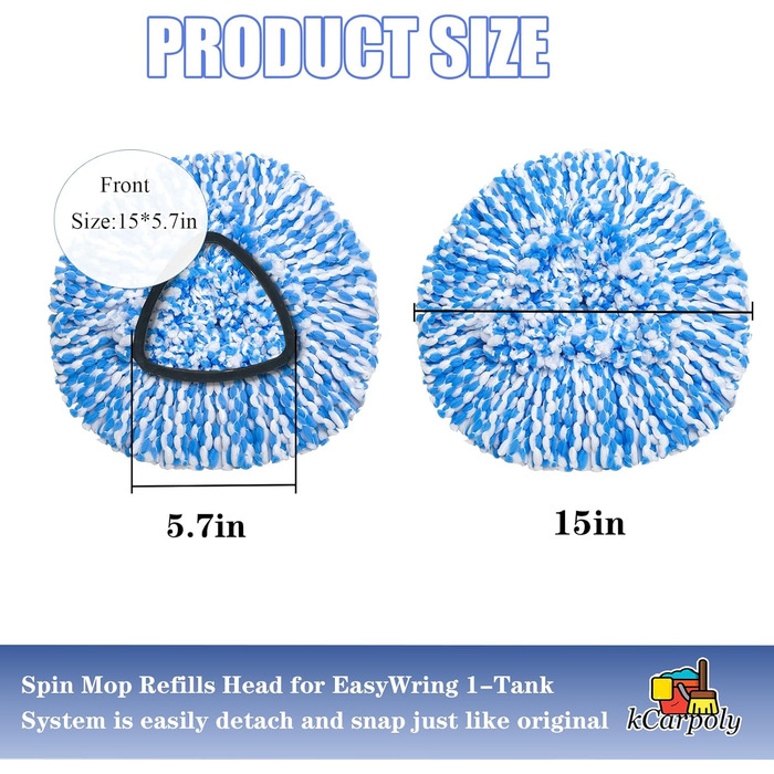 EasyWring Replacement Mop Head Refill for 1 Bucket System, Spin Mop Replacement Heads, compatible with Triangle Spin Mop – Microfiber Mop Easy Clean Floor Head Mop with 1 Spin Mop Base (blue)