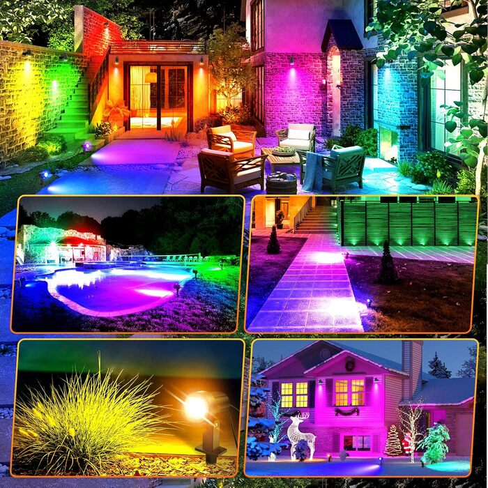 MEIKEE RGB Garden Lighting with Remote Control - 10 Colors, 30 Dynamic Modes, IP66 Waterproof, Timing Function, 8 Pack with EU Plug