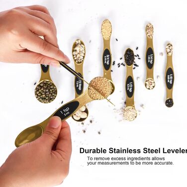 Magnetic Measuring Spoon Set, Stainless Steel with Leveler, 9 Piece, Stackable Measuring Cups for Baking, Measuring Cups and Spoons Set, Kitchen Gadgets, Household Utensils, Fits Spice Jars