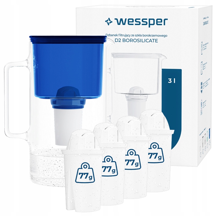 Скляний фільтр-кувшин Wessper D2 BOROSILICATE 3л, синій + 5 фільтрів