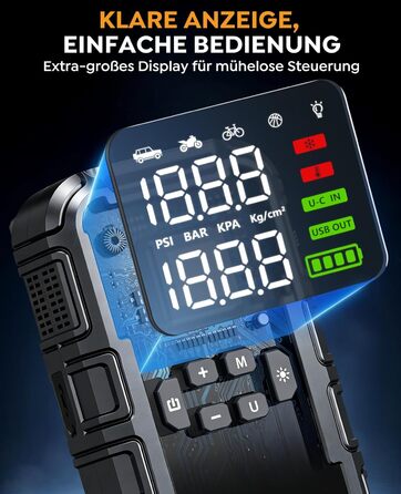 Powerbank для автомобіля з компресором 160PSI та пусковим струмом 12V (бензин/до 12L дизель) з LED-ліхтарем та LCD-дисплеєм
