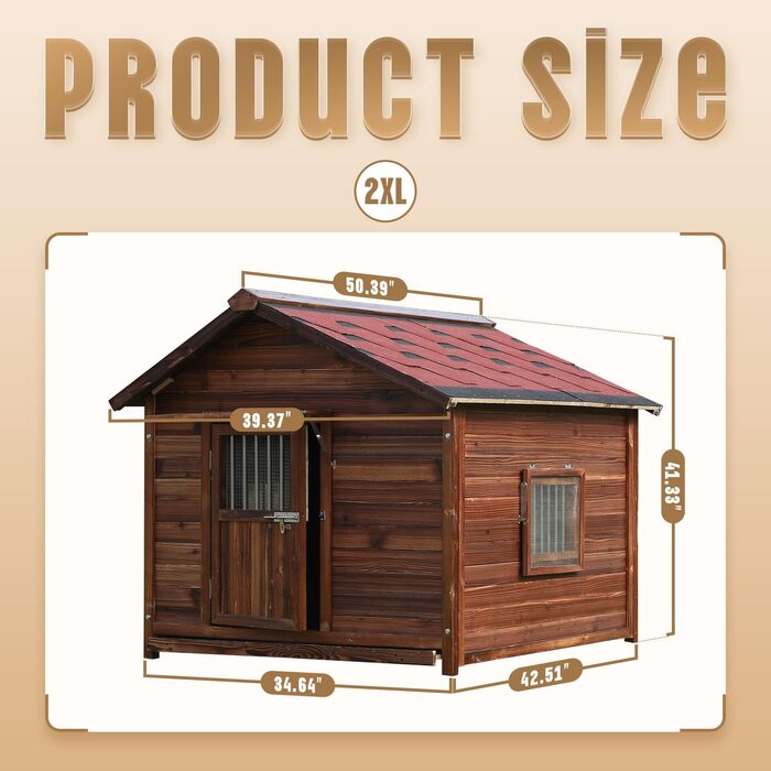 Великий вольєр для собак на вулицю з масивного дерева, тепла собача будка, вольєр з піднятим дном для великих собак, (дерево, 2XL) Дерево 2XL
