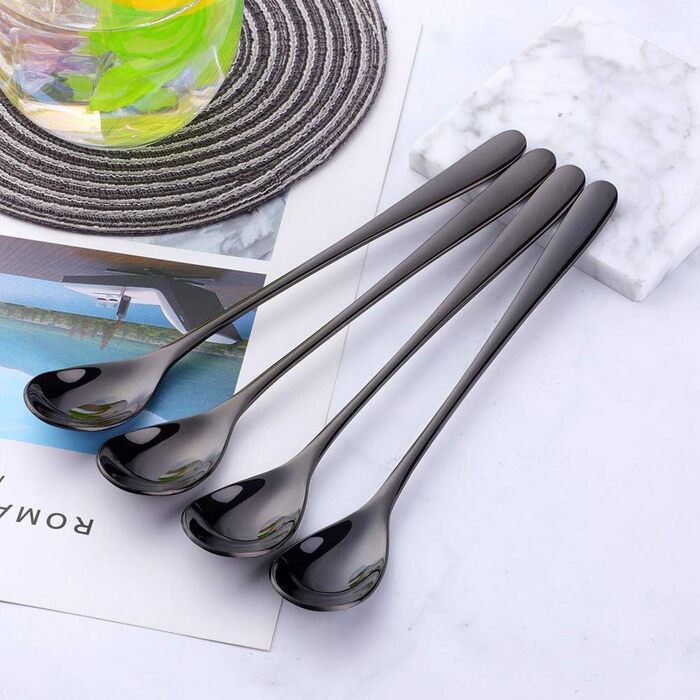 Набір довгих ложок для лате макіато та десертів із нержавіючої сталі 304, 20.5 см, 8 шт, чорні