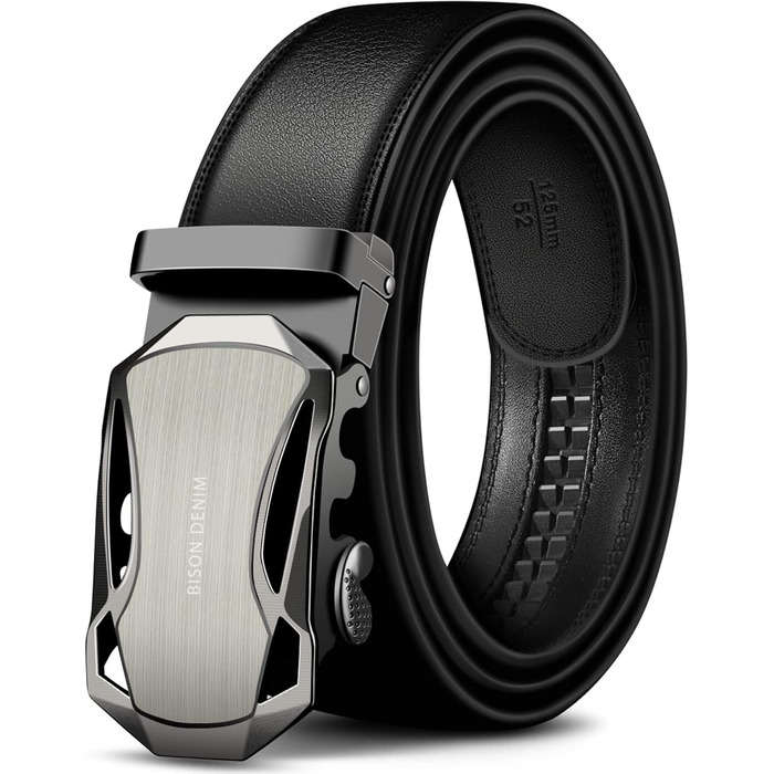 Чоловічий шкіряний ремінь BISON DENIM з автоматичною пряжкою - для ділового стилю, ширина 35 мм, чорний, розмір 120