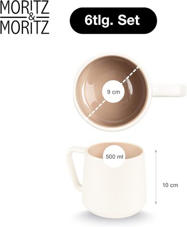 Набір кавових чашок Moritz & Moritz CAVO 6 шт. Almond (500 мл) з якісної кераміки - стильний дизайн з ручкою, для кави, чаю, капучино
