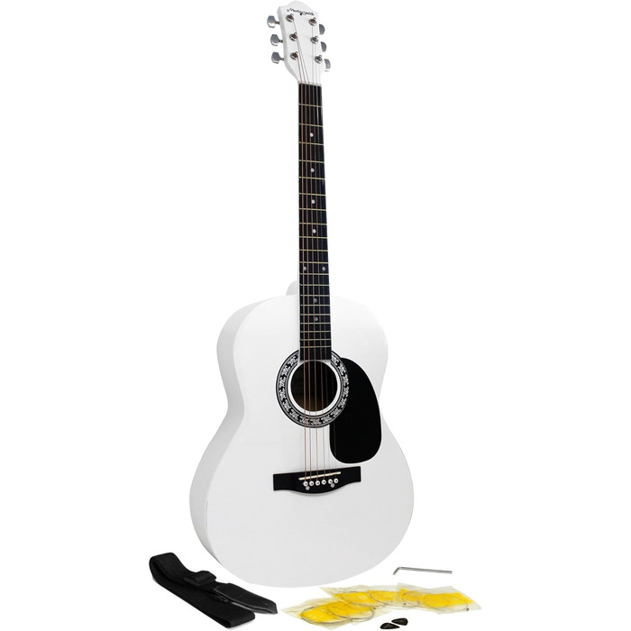 Акустична гітара Martin Smith з комплектом: струни, медіатори та ремінь - синього кольору (білий, Single)