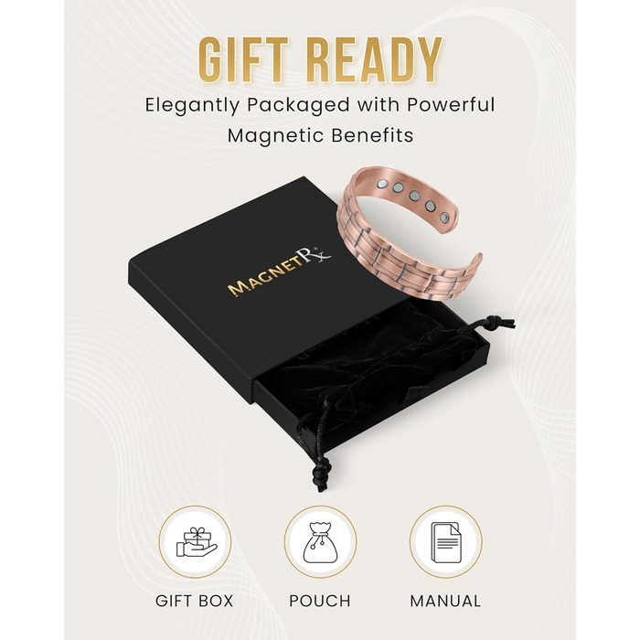 Браслет на руку чоловічий MagnetRX® з чистої міді – Мідний браслет для чоловіків для магнітної терапії – Ідеально при артриті та синдромі карпального тунелю – З інструментом для регулювання довжини (з клеймом, мідний манжет)