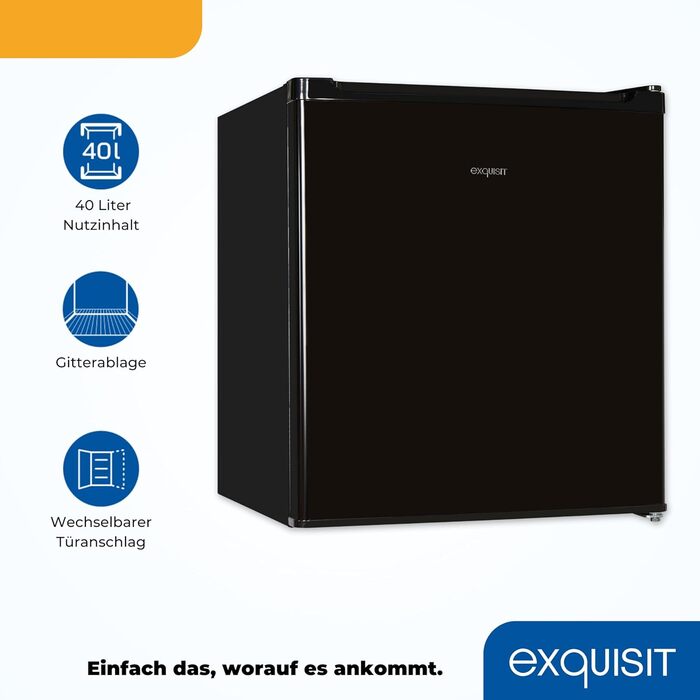 Міні-холодильник Exquisit 40 л, білий, ширина 45 см, висота 51 см, без морозильної камери, двері відкриваються зліва/справа, модель KB505-V-040E