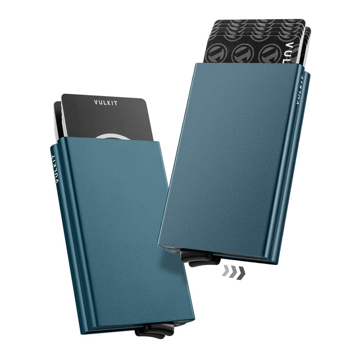 Металеве картхолдер VULKIT з RFID NFC захистом для чоловіків, зелений. Містить 10 карт.