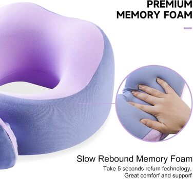 Подушка для шиї Gemice для подорожей, літака, з кріпленням на липучці, з піною з пам'яті, для дорослих, аксесуари для літака, сіра та фіолетова