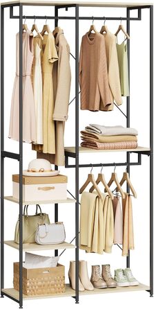 Вільна вішалка для одягу WOLTU з полицею, для спальні/коридору, стабільна, з дерева та металу, білий + світлий дуб (чорний + світлий дуб)