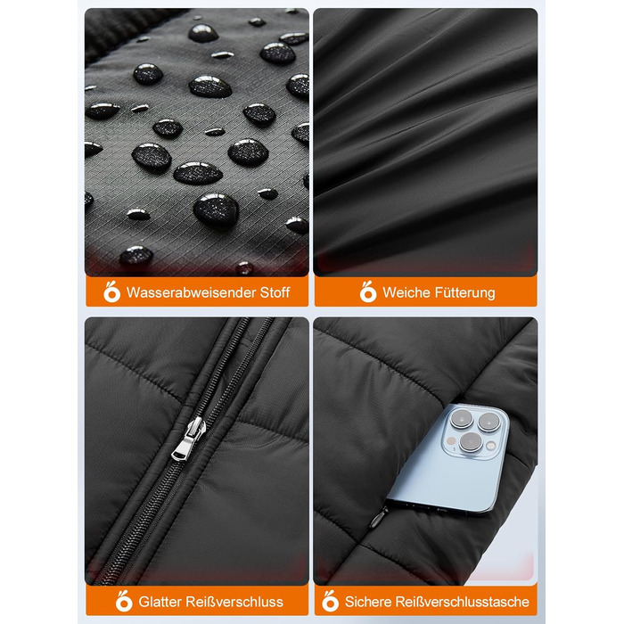 Обогріваючий жилет UNBON з V-подібним вирізом, чоловічий/жіночий, з Powerbank USB 10000mAh, 3 режими нагріву, 5 зон нагріву, чорний