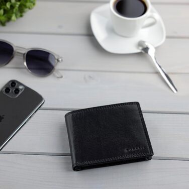 Bugatti Savona Wallet made of vegetable buffalo leather, RFID wallet horizontal format, leather wallet for men, black