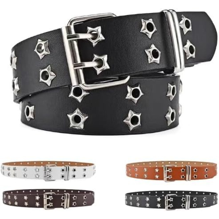 Жіночий шкіряний ремінь Punk з пряжкою, для джинсів та пальто, з декоративними отворами, чорний