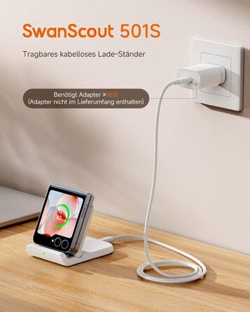 Бездротова зарядка SwanScout для Samsung Galaxy Z Flip 7/7 FE, 6/5/4/3 та Moto Razr 60/50/40 (Ultra), SwanScout 501S (біла)