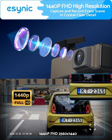 eSynic Mini Dashcam: Автомобільний відеореєстратор з Wi-Fi, 1080P Full HD, 160° Кут огляду, Нічне бачення, G-сенсор, Паркувальний режим, Керування через додаток, 32GB SD-карта в комплекті (Дві камери - передня та задня)