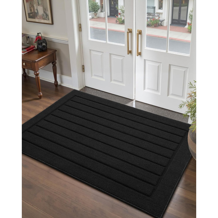 Килимок для дому COLOR&GEOMETRY 44x76 см - машинне прання, протиковзкий, швидковисихаючий, для входу, порогу, коридору (Чорний, 92 x 152 см)