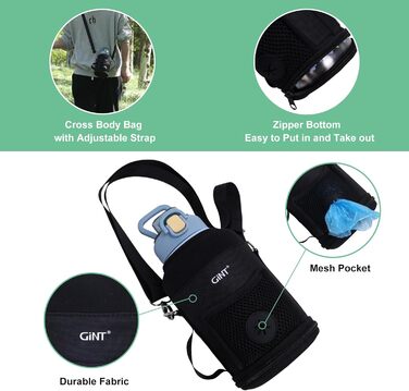 GiNT Ізольована пляшка для води з нержавіючої сталі для собак та людей, туристичний набір з мисками та сумкою, не протікає, для прогулянок, походів, кемпінгу, авто (Блакитний)