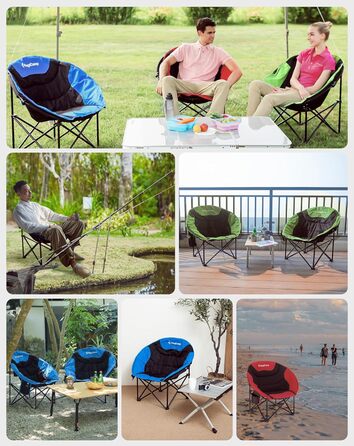 Крісло для кемпінгу KingCamp Moonchair XXL: зручне, м'яке, для відпочинку на природі, саду, риболовлі. Макс. 205 кг, з кишенею для напоїв та високою спинкою (Блакитний)
