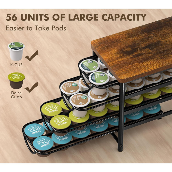 Тримач для капсул кави Dolce Gusto, металева висувна шухляда на 56 капсул з тихими направляючими та антиковзними ніжками