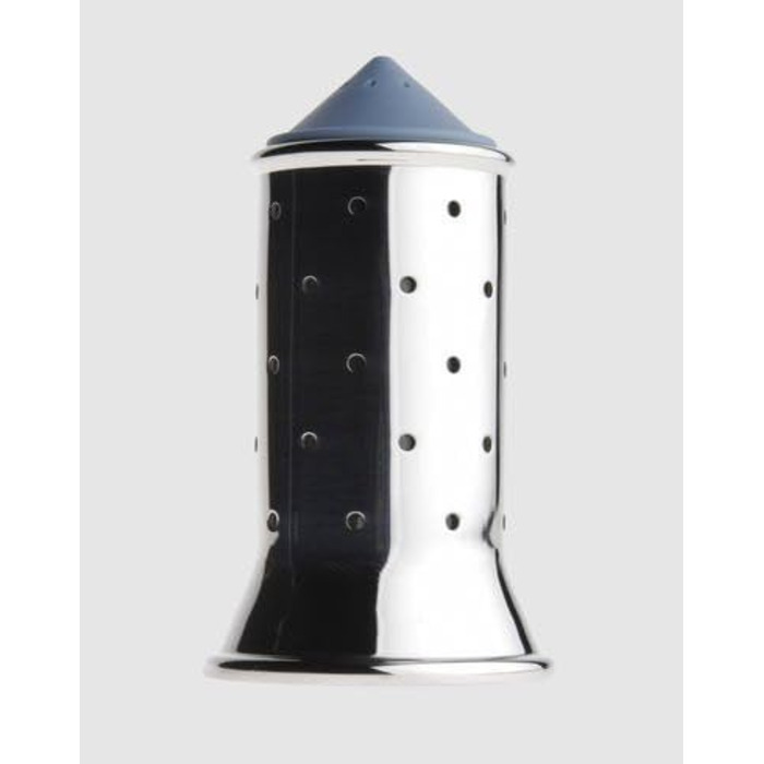 Alessi salt shaker made of stainless steel with lid and closure made of PA, white, 3.5 x 7 x 8.5 cm
